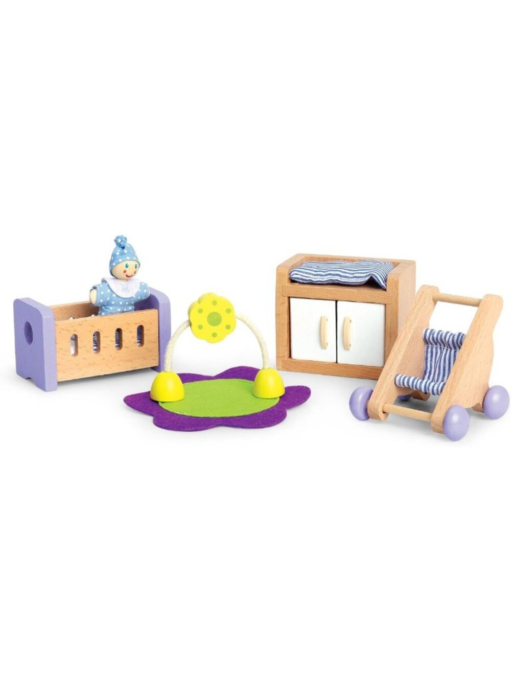 Wooden Dollhouse Furniture Set for Kids | Baby's Room Playset | Pretend Play